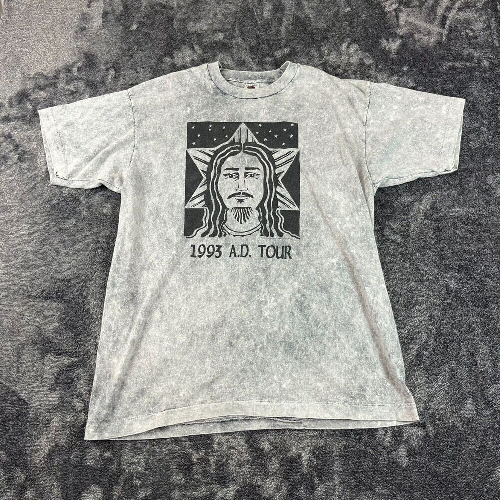 Vtg Fruit Of The Loom Jesus 1993 A.D Tour Acid Wash XL TShirt USA Single Stitch